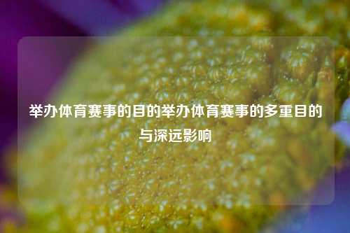 举办体育赛事的目的举办体育赛事的多重目的与深远影响