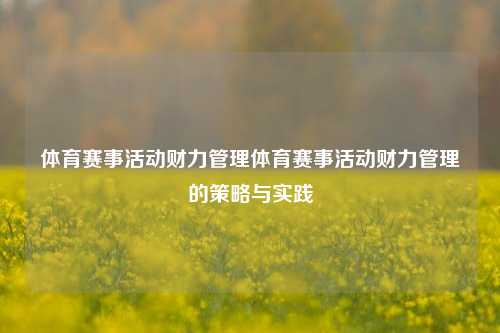 体育赛事活动财力管理体育赛事活动财力管理的策略与实践